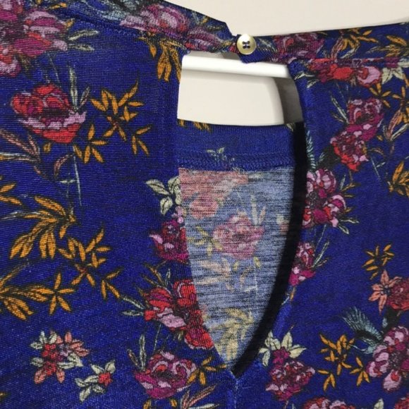 FREE PEOPLE Dock Street Top blue floral ruffle top size Small - Picture 2 of 8